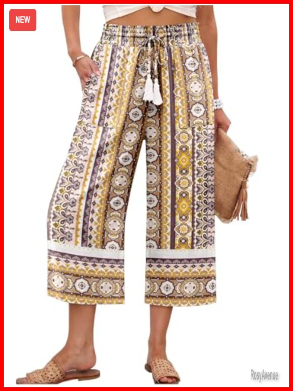 Wide Leg Capri Pants High Waisted Drawstring Palazzo Cropped Trousers with